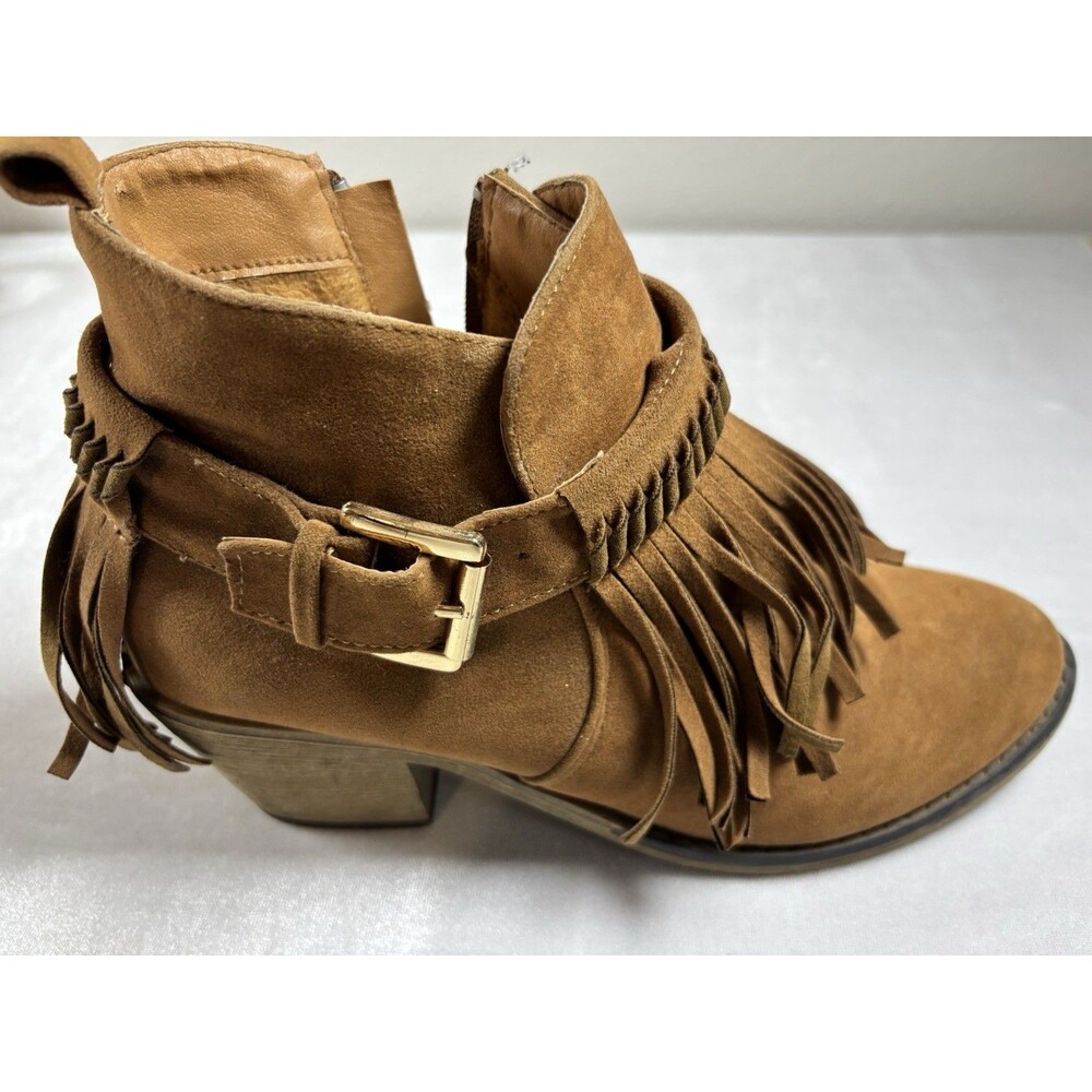Women’s Fringe Ankle Boots Size 9 Brown Faux Suede Western Boho Zip Booties - Picture 5 of 10